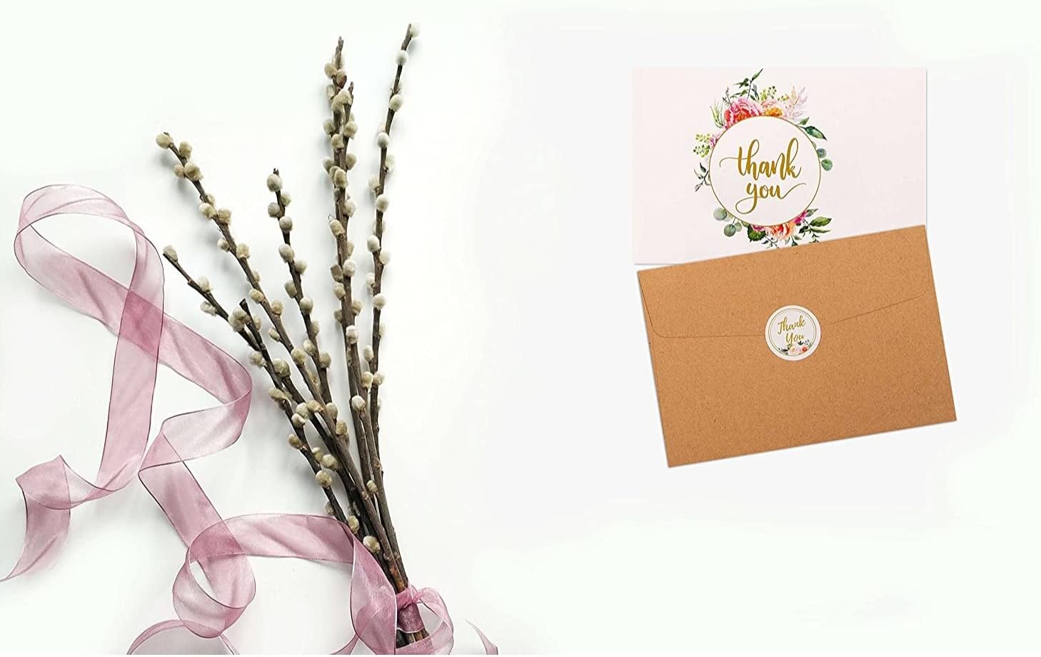 40 Pack Thank You Cards with Kraft Envelopes and Matching Stickers, Bulk Pack Set, 4x6 Inch Blank Minimalistic Design, Thank You Notes for Wedding, Baby Shower, Bridal Shower and Small Business - Image 5