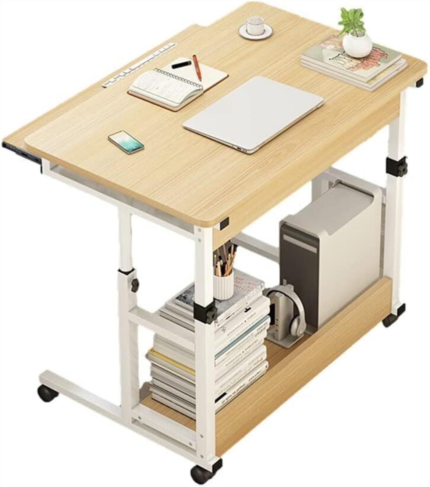 Poste de travail assis-debout ELzEy table ordinateur marron réglable