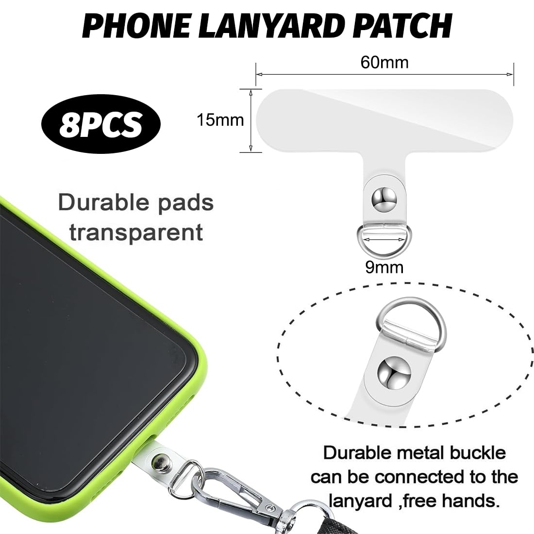 8pcs Patch pour Téléphone Portable,Transparent Patch pour Cordon de Téléphone Portable Polyvalent Onglet d'Attache de Téléphone pour la Plupart des Étuis de Téléphone Portable