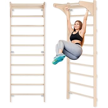 Wall Bars with Pull-Up Bar for Adults (230 cm), Wooden Climbing Wall, Multifunctional Fitness Equipment, Climbing Ladder for 