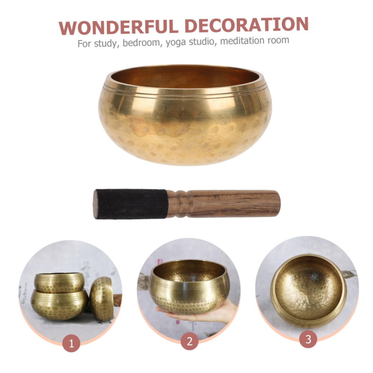 Yardwe 1 Set Meditation Singing Bowl with Rod Buddha Sound Bowl for Relaxation and Music Therapy for Relief and Deep Meditation Anywhere