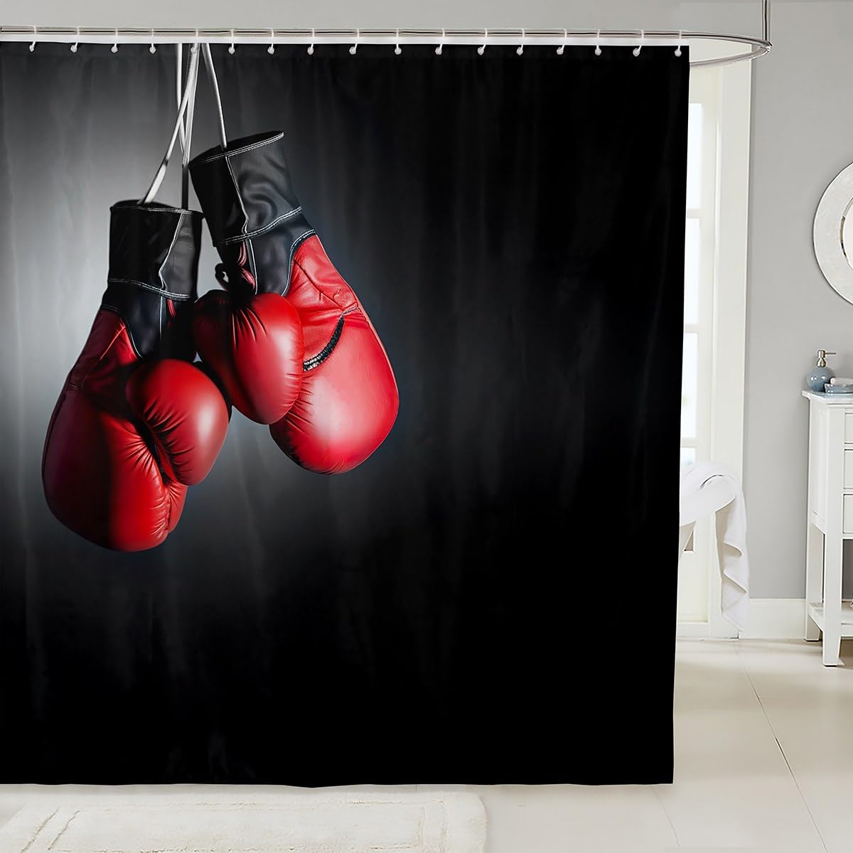 Erosebridal Boxing Shower Curtain Sports Theme Bath Curtain for Boys Children Men Red Boxing Gloves Pattern Shower Stall Curtain Pugilism Games Room Decor Shower Curtain, Grey 72" W x 78" L