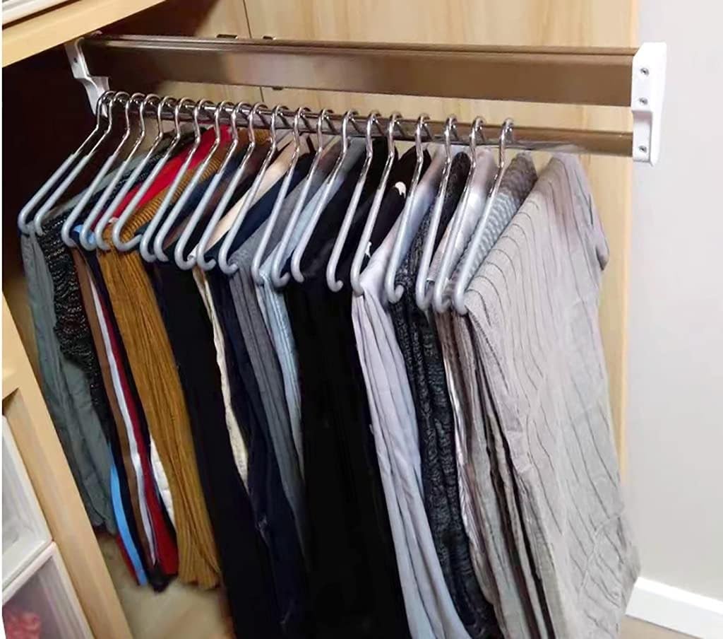 BDAYEK Wardrobe rail Sliding Wardrobe Closet Rod - Pull Out Clothes Rail 30-80cm, Adjustable Hanger Space Saving For Pants Storage(550MM/21.6INCH)(450MM/17.7INCH)