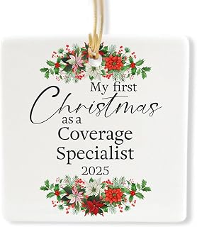 My First Christmas as a Coverage Specialist Ornament 2025 - Ceramic Square - Gifts for New Coworker Underwriting Specialist, Graduation, Newly Graduated, Holiday Tree Decoration