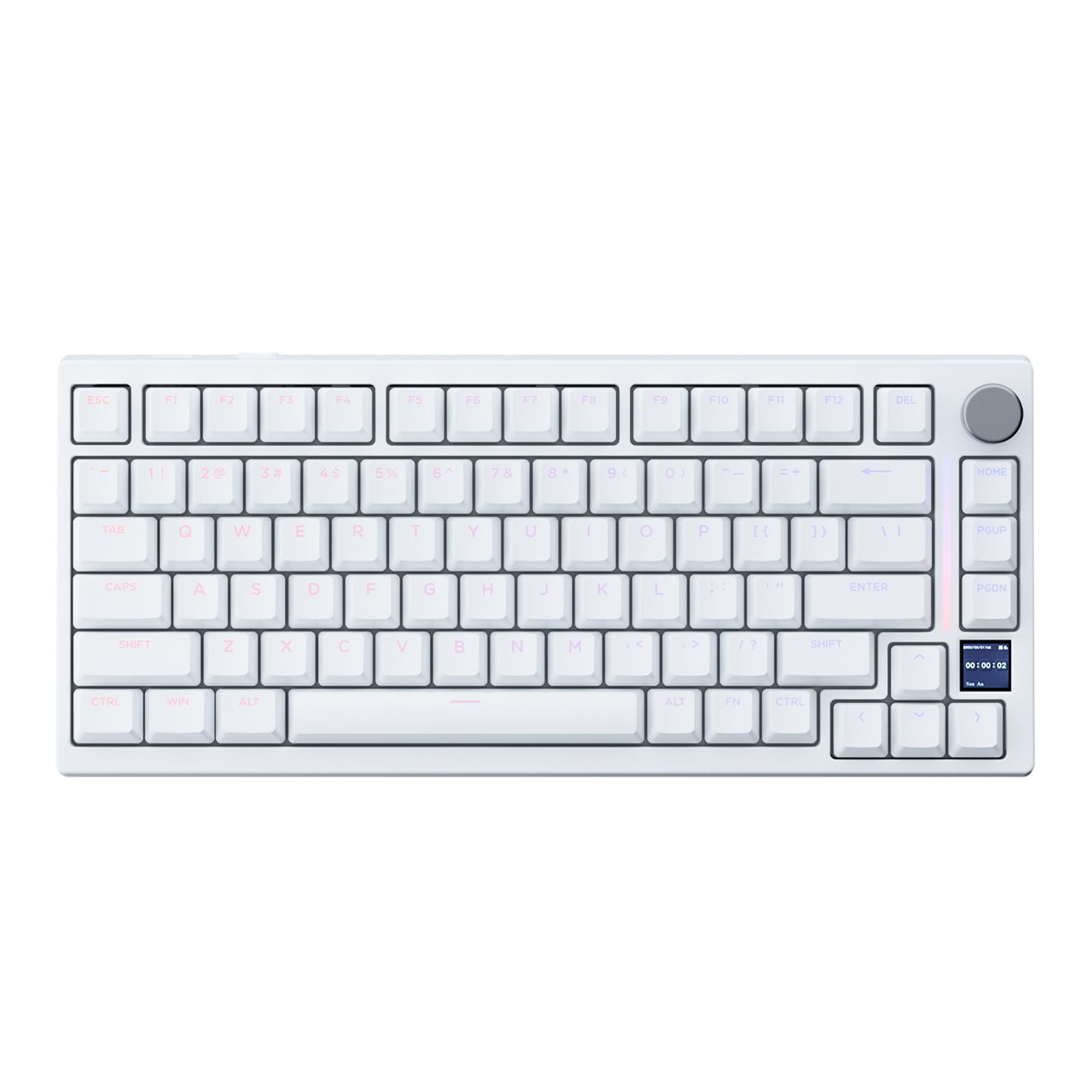 GK GAMAKAY TK75HE V2 Rapid Trigger Wired Mechanical Keyboard TFT Screen, 8KHz Polling Rate 0.01mm RT Accuracy, Snap Tap, Hall Effect Magnetic Switch 75% RGB Gaming Keyboard (White, Magnetic Mercury)