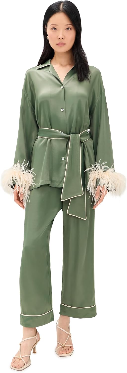 Sleeper Women's Miss Cat Belted Pajama Set with Detachable Feathers