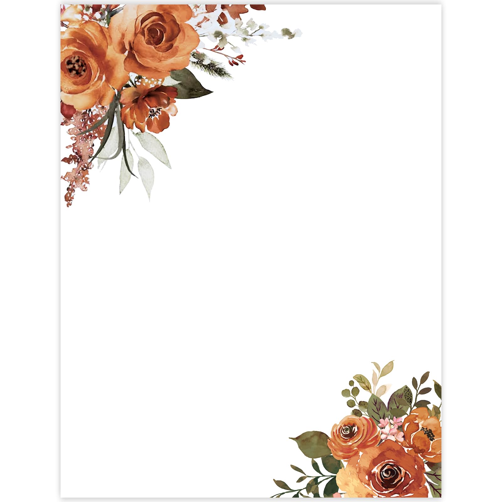 JarThenaAMCS 60 Sheets Watercolor Floral Stationery Letterhead Paper Orange Rose Writing Paper Single-Sided Flower Greeting Paper for Invitations