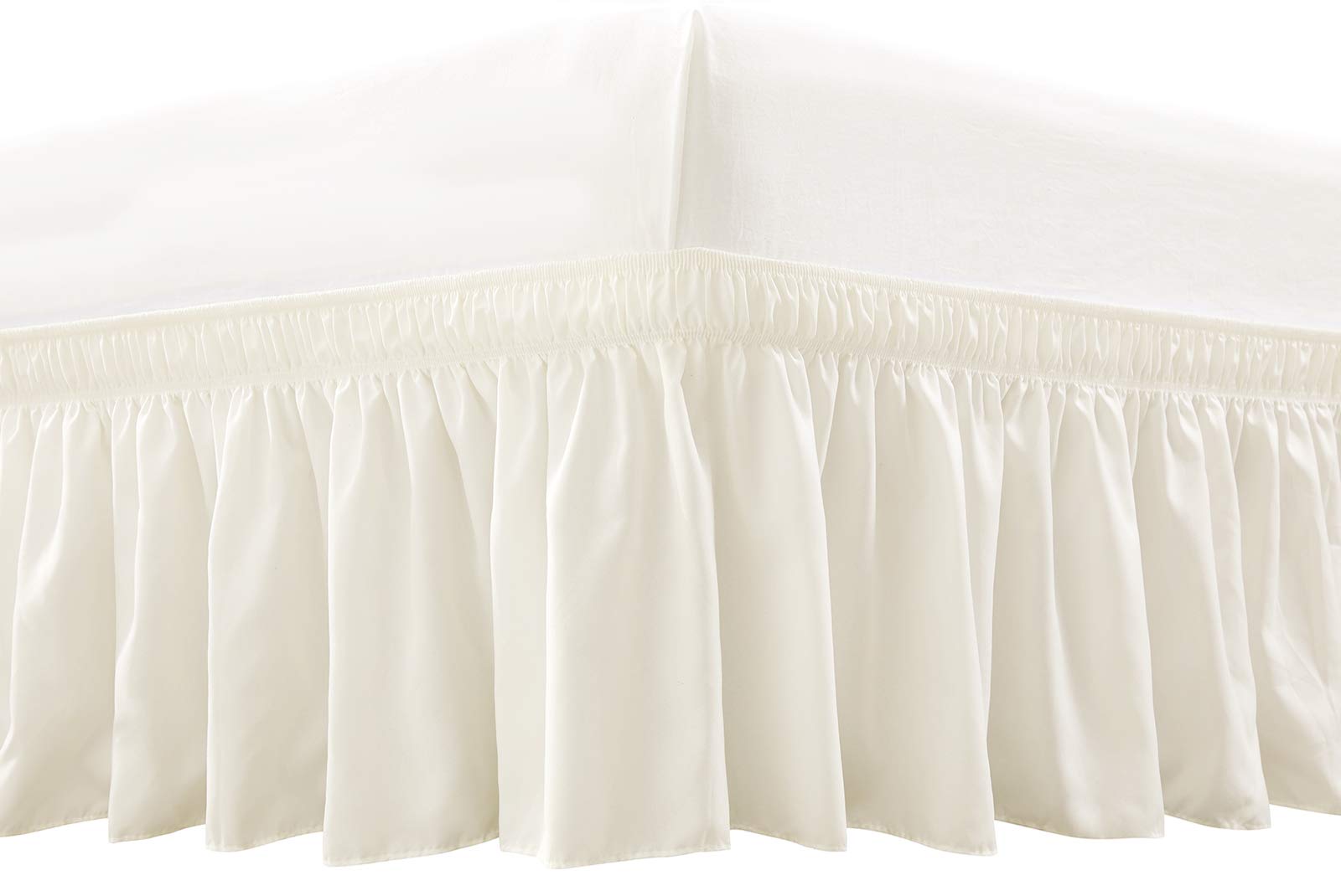 RIMELA Ivory White Bed Skirt Queen Size 15 Inch Drop, Elastic Bed Skirting for Bed Base and Frame, Bedding Dust Ruffle Easy to Install, Lightweight Wrap Around Adjustable Bedskirt
