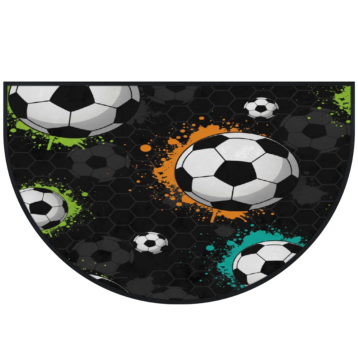Große halbrunde Fußmatte, Fußball, Sport, rutschfest, saugfähig, halbrund, Eingangsbereich, niedlich, weich, halbrund, waschbar, Teppich für Küche, Badezimmer, Schlafzimmer, 160 x 100 cm