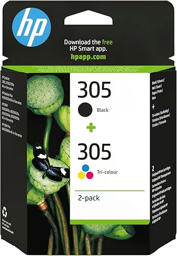 HP 305 6ZD17AE, Black & Tricolor Original Ink Cartridges, Pack of 2, Compatible with HP Deskjet 2710, 2720, 2721, HP Deskjet Plus 4110, 4120, 4130 and HP Envy 6020 Inkjet Printers