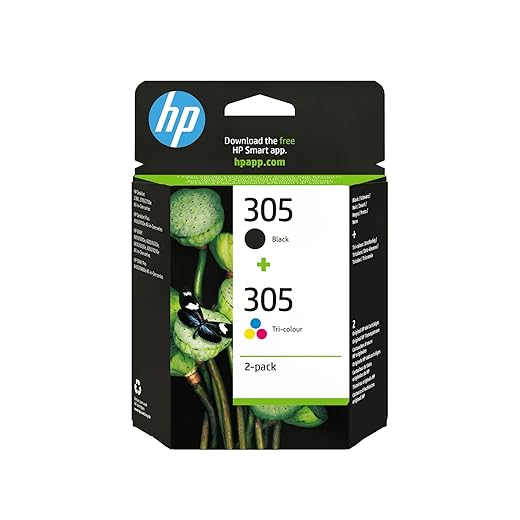 HP 305 6ZD17AE, Negro y Tricolor, Cartuchos de Tinta Originales, Pack de 2, Compatible con impresoras de inyección de tinta HP Deskjet 2710, 2720, 2721; HP Deskjet Plus 4110, 4120, 4130; HP Envy 6020