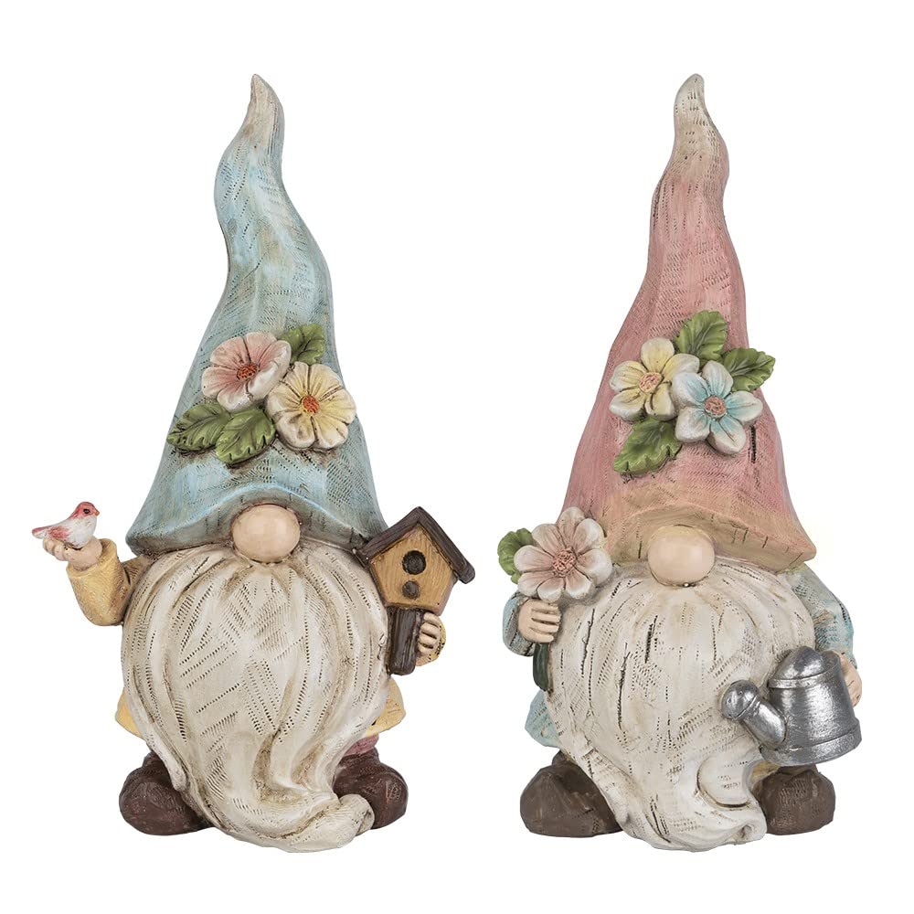 Ideen mit Herz Lot de 2 figurines décoratives lutin | Couple avec arrosoir et mangeoire à oiseaux | Nain de jardin | Décoration de printemps pour maison et parterre de fleurs | 23 cm de haut | 10 cm