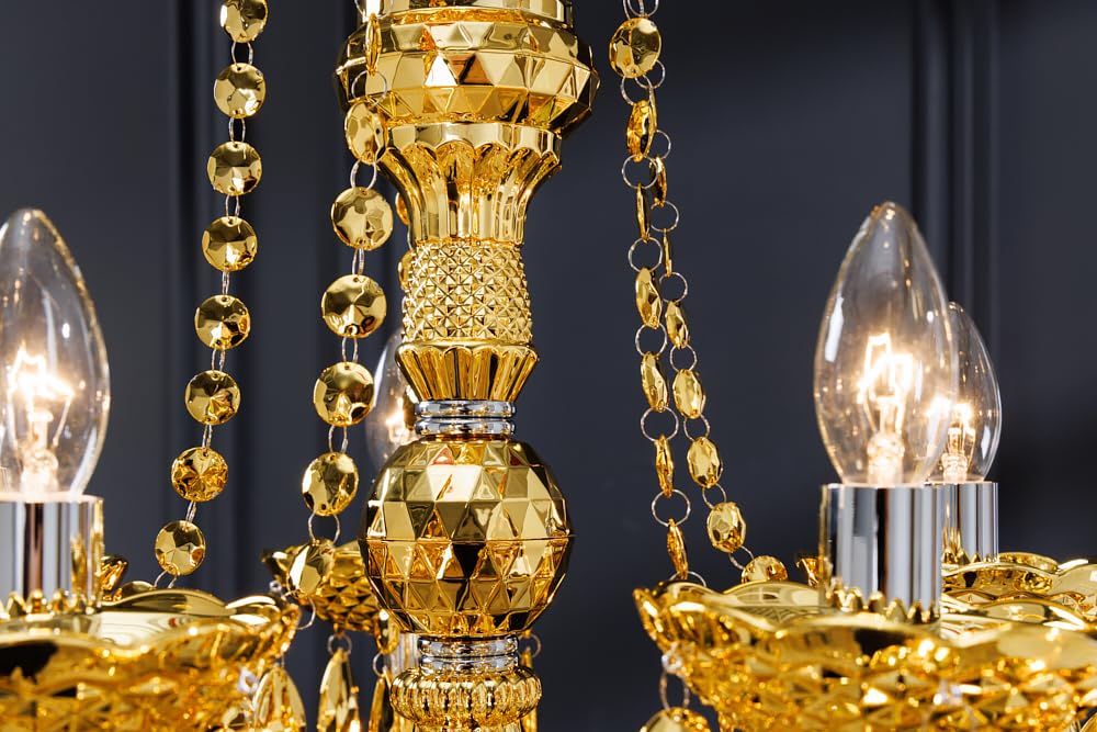 Riess Ambiente Design Kronleuchter Crystal 80cm Gold 15-armig Lüster Kristall-Lampe Pendelleuchte Hängeleuchte Esszimmerlampe Esstischlampe Foyerleuchte Beleuchtung