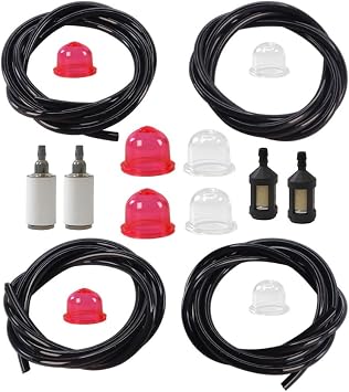 Petrol Fuel Line Hose with black 4 Sizes Common 2 Cycle Small Engine Weedeater Chainsaw Fuel Line4 feet each Fuel Filter Primer bulb Repair Kit