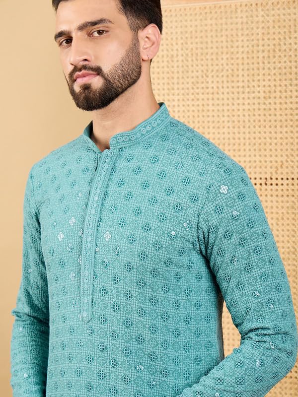 Image of Men's Solid Embroidered Long Straight Kurta | Men's Kurta | Embroidered Chikankari Kurta for Men | Straight Fit Kurta for Men