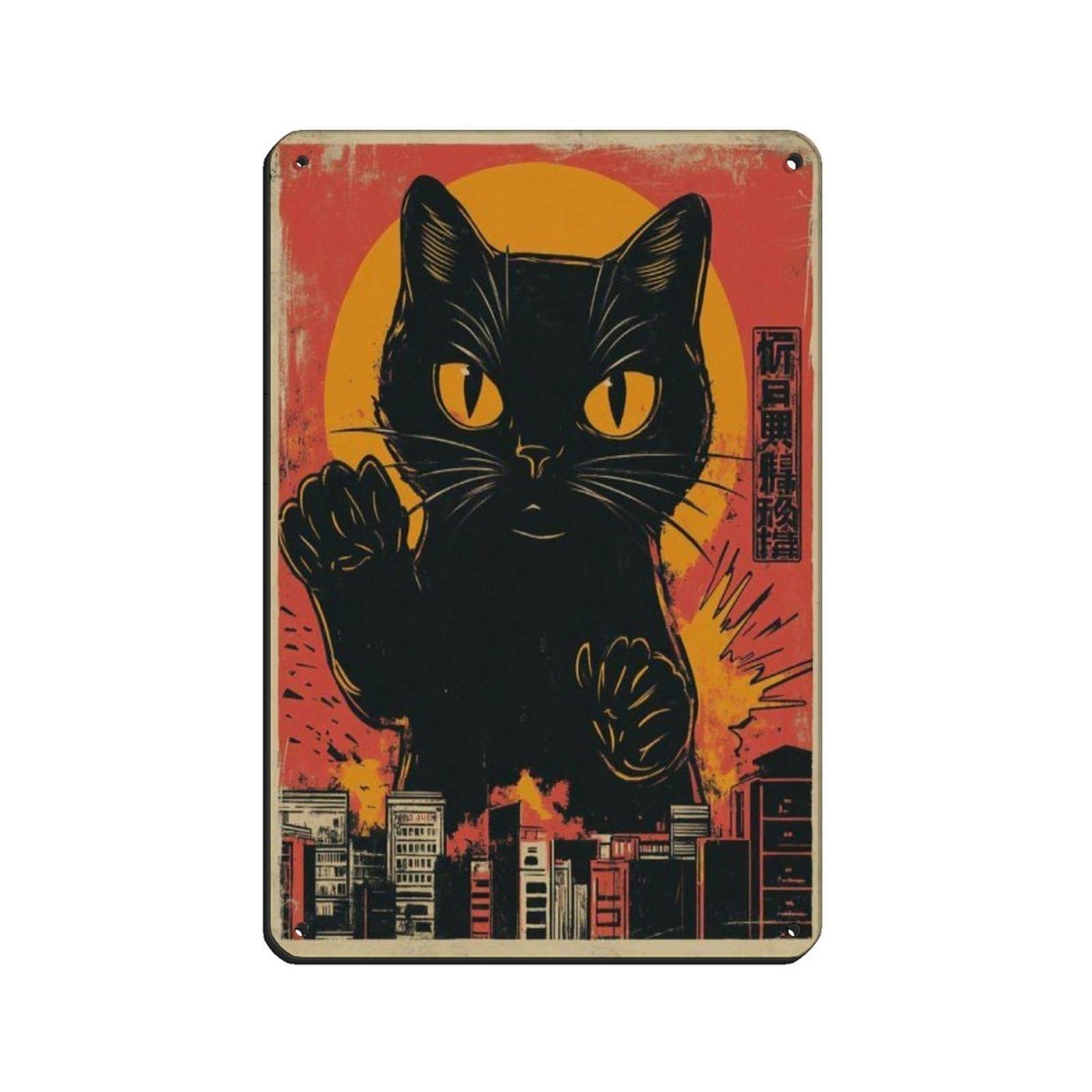 Lxwnze 20L X 30W Cm Retro Kattenkunst Poster Tin Sign Vintage Metal Pub Club Cafe Bar Home Wall Art Decoration Poster Retro 8X12inch(20X30cm)