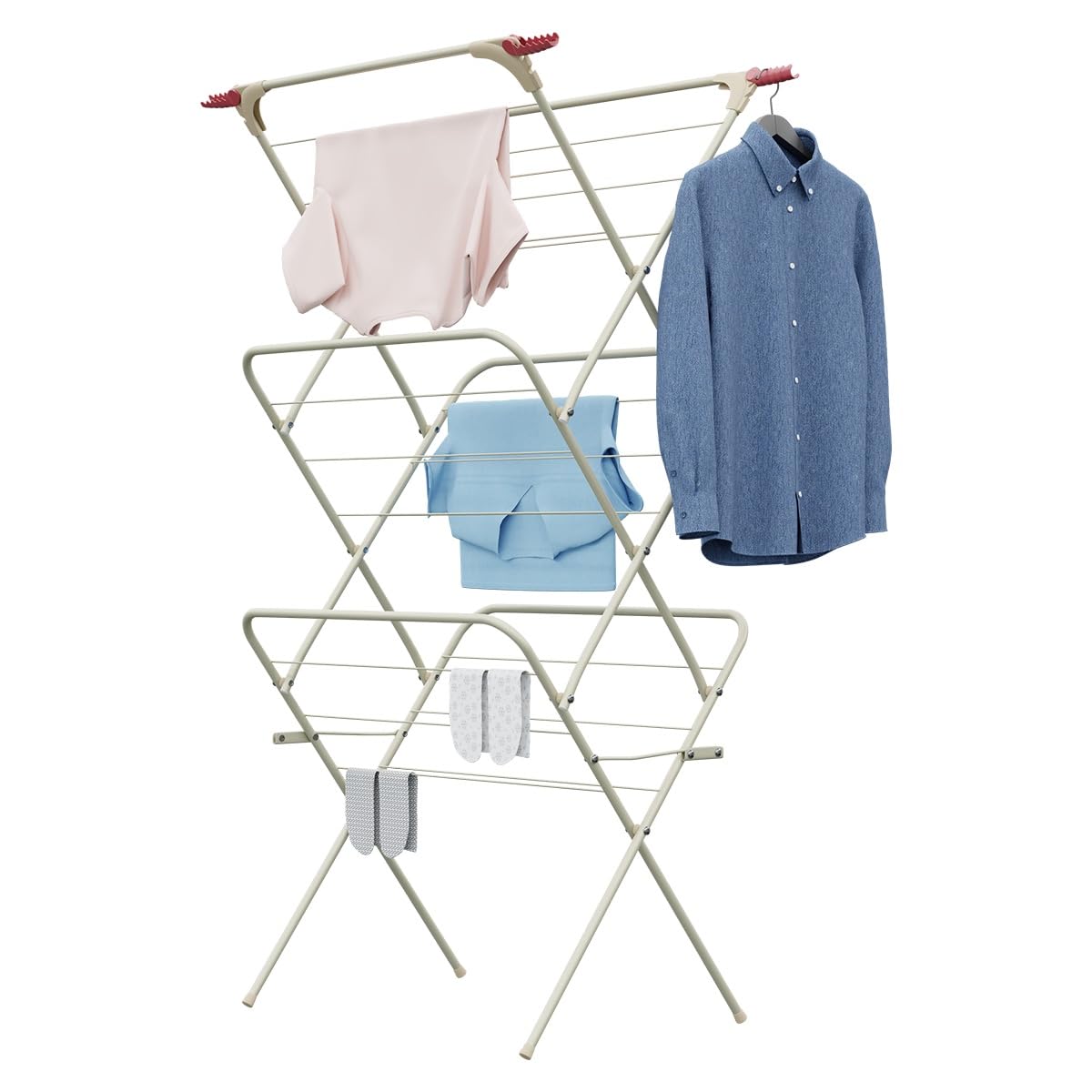 Knight 3 Tier Clothes Airer, Foldable Clothes Drying Rack 15m Indoor & Outdoor Clothes Airer, Drying Rack Laundry with Fold-Out Arms for Extra Hanging Space, Alloy Steel Clothes Dryer Stand (Ivory)