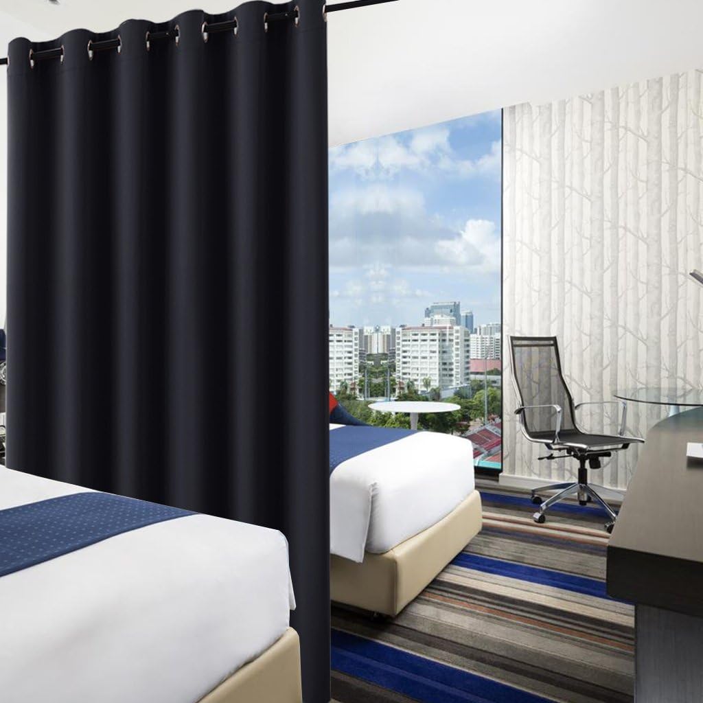 Super Sale 🛒 RYB HOME Room Divider Curtain - Privacy Grommet Curtain Panel Portable Window Screen Sliding Partition for Bedroom Dining Iving Room Studio Family Room Office,120 inch Width x 96 inch Length, Black
