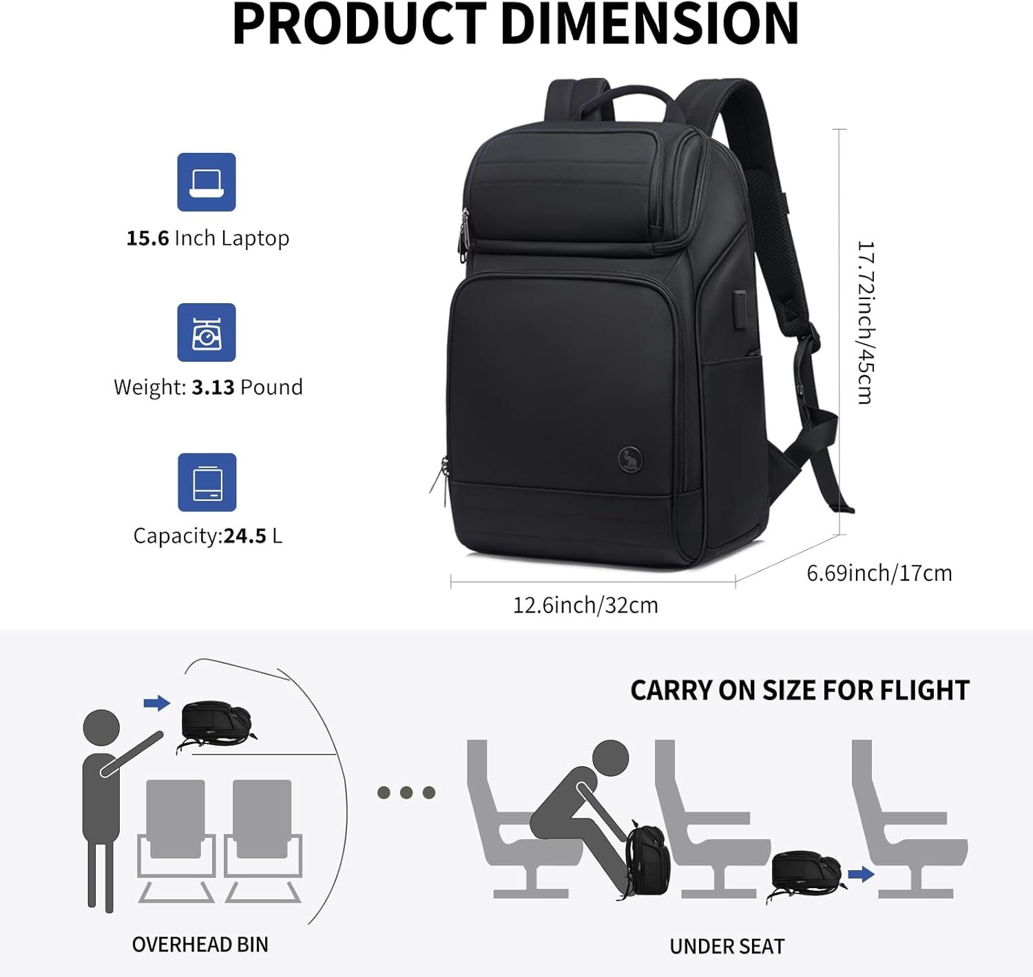 OIWAS Backpack with Laptop Compartment, 15.6 Inch Laptop Backpack for Men with Weight Reduction System, Travel Laptop Backpack with USB Charging Port, RFID Protection Pocket Tech Backpack