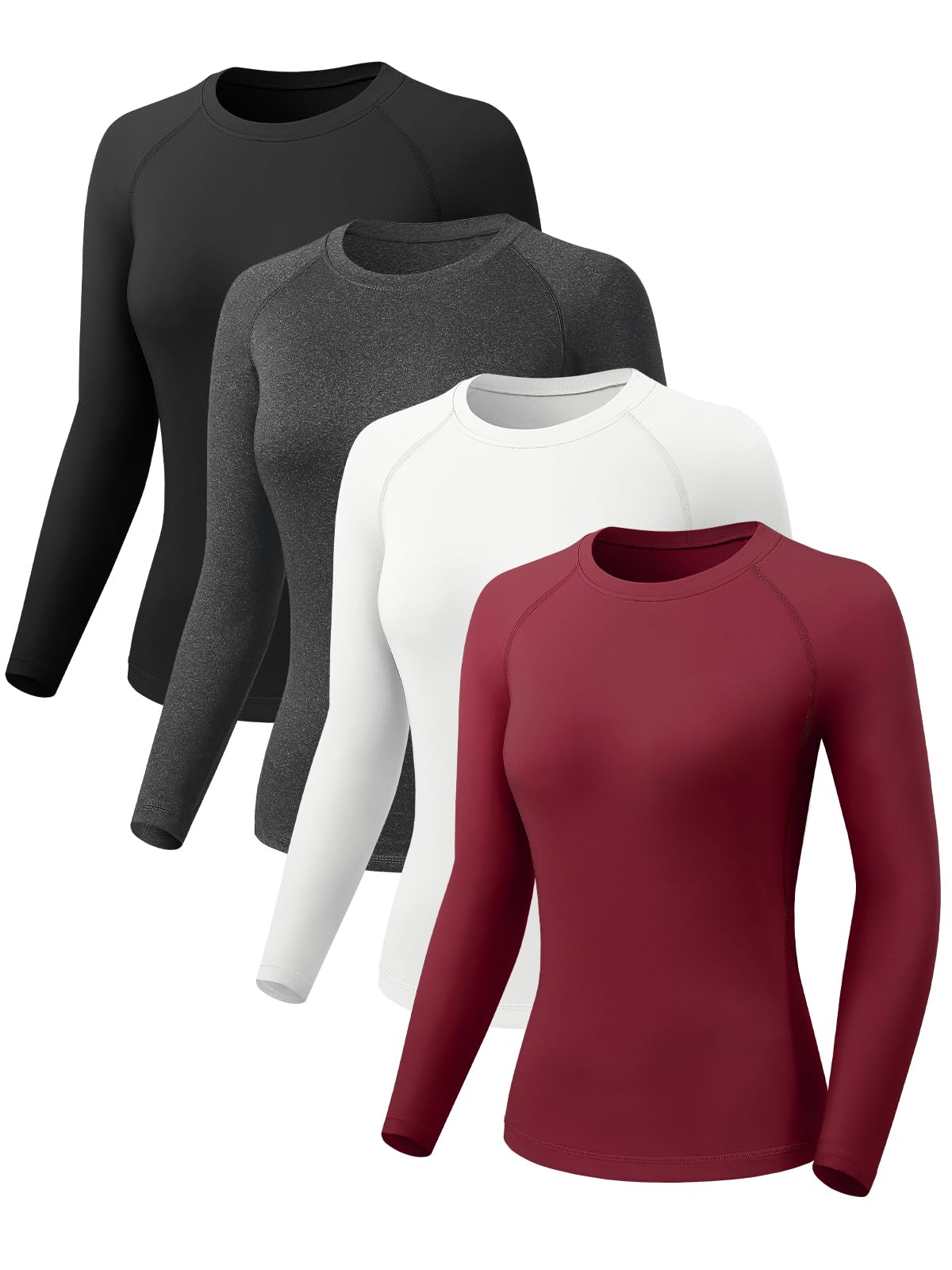 ATTIQOZI 4 Pack Langarmshirt Damen Schnelltrocknend Funktionsshirt Damen Kompressionsshirt Laufshirts, Atmungsaktiv Workout Fitness Oberteil Langarm Sportshirt