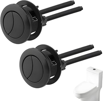 2PCS Black Toilet Flush Button Replacement, 38mm Dual Flush Push Button Kit for Cistern Tank Matte Black Round Button with Adjustable Rods Universal Fit for Bathroom Toilet Repair