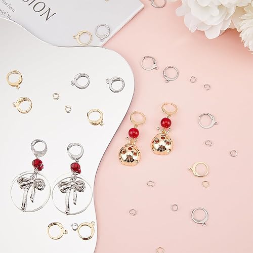 Miniatura 33 de SUNNYCLUE 1 caja de 80 ganchos para aretes chapados en oro real de 18 quilates, de acero inoxidable con cierre de palanca, aros de palanca para 80