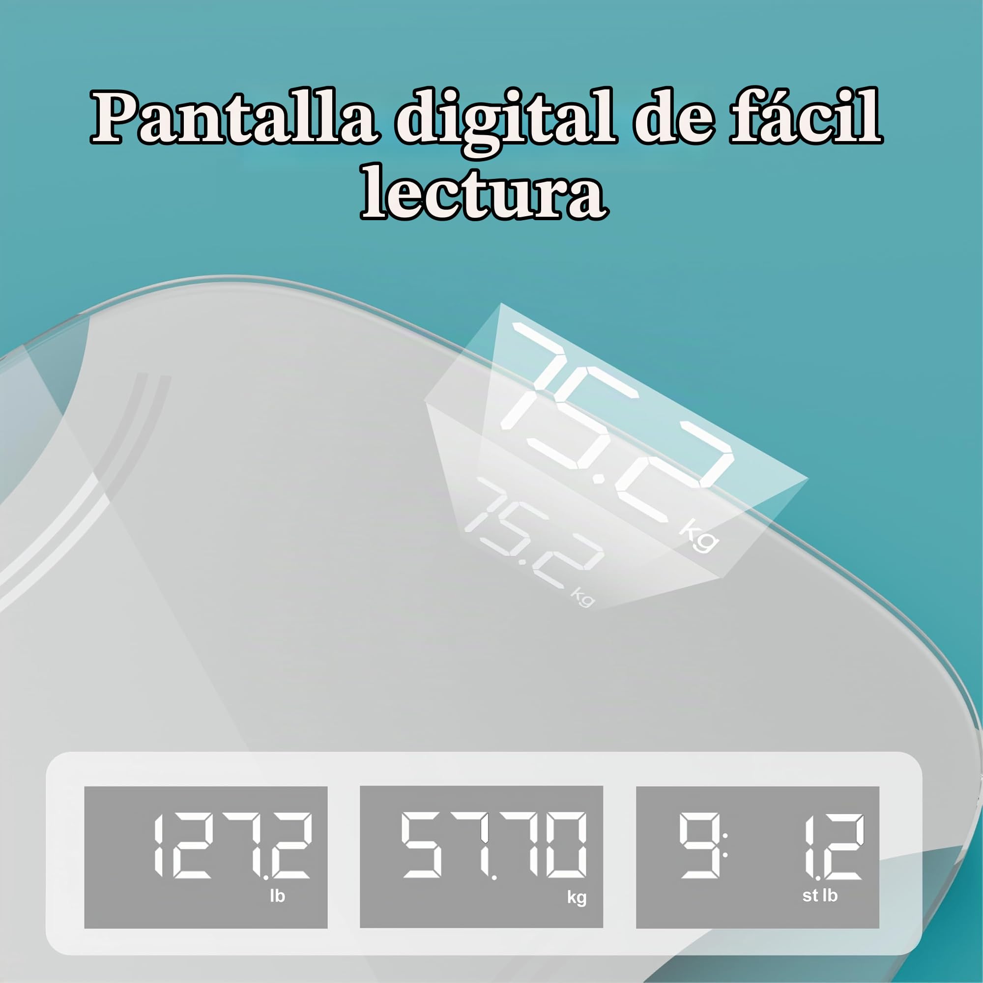 Homedics Essential Báscula Digital de Baño con Pantalla LED | Básculas con Seguimiento Preciso del Peso, kg/lb/st, Vidrio Templado, Patas Antideslizantes