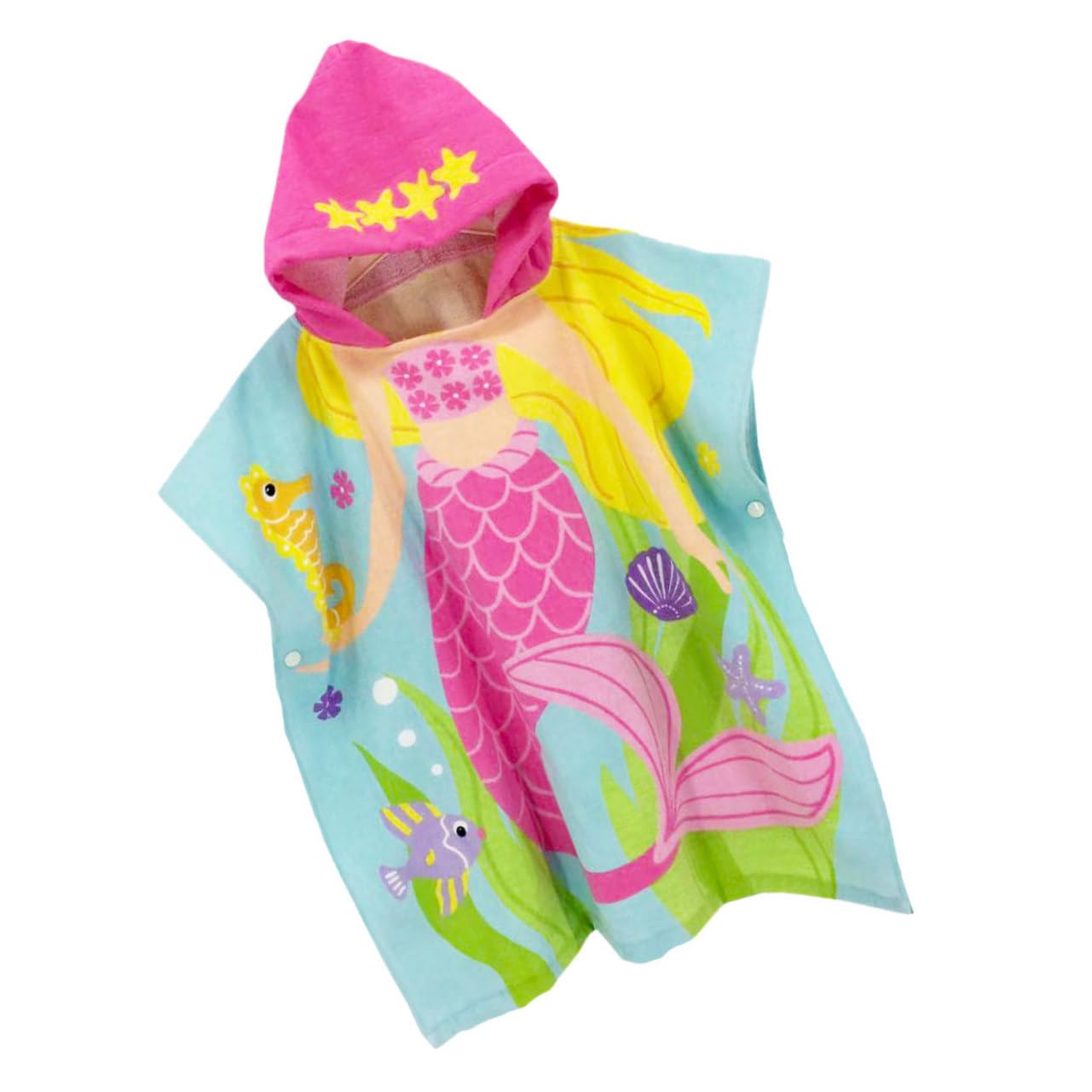 Cape de Plage pour Garçon et Filles en Coton, Capuche, Motif Sirène Rose | Modèle Portable Léger, Maintien Ferme, Style Cartoon, pour Garçons et Filles à Plage