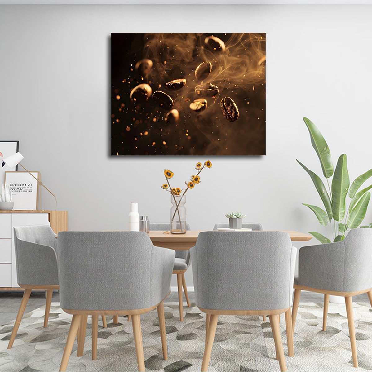 Via Vela Wall Painting Canvas Beads Coffee Modern Theme Wall Print Brown Pictures Kitchen Poster Painting For Living Room Home Decor 75x100cm Inner Frame