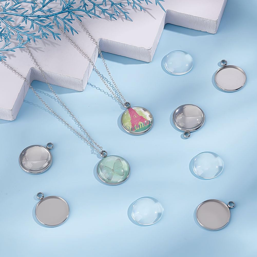 20 Set Cabochon Con Ciondoli In Acciaio Inox - Vassoio 20mm, Vetro Trasparente Per Gioielli Fai Da Te - Foto 13