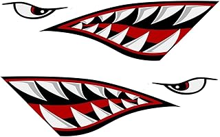 NTICKER Left and Right Big Set Shark Teeth Mouth Decals Sticker Fishing Boat Canoe Car Truck Kayak Graphics Accessories