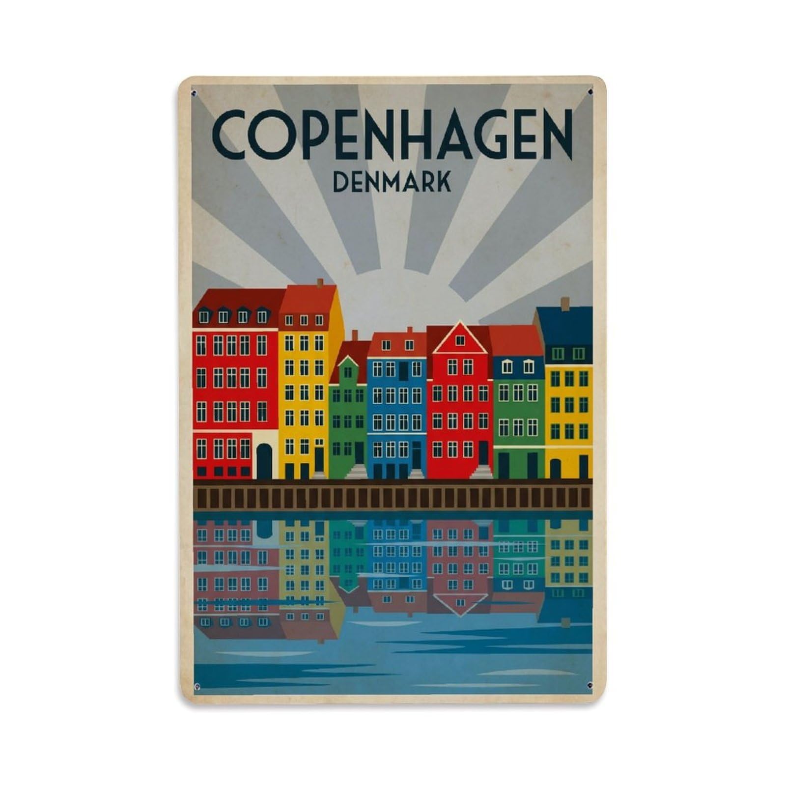 Vintage Travel Denmark Copenhagen Metal Tin Sign
