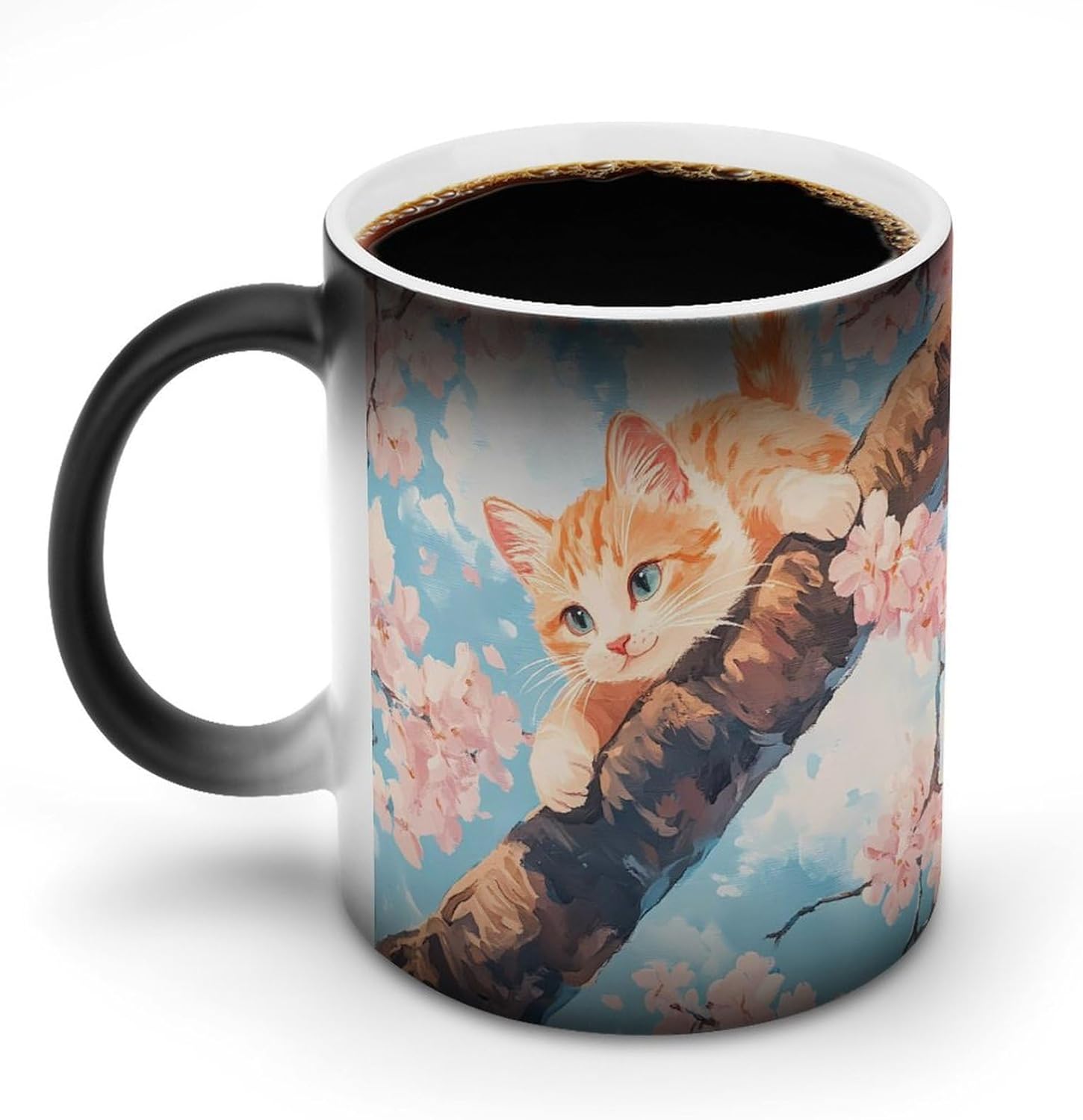 Tree Climbing Cat Color Changing Mug Heated Ceramic Cup Heat Sensitive Coffee Mug Fun Gift