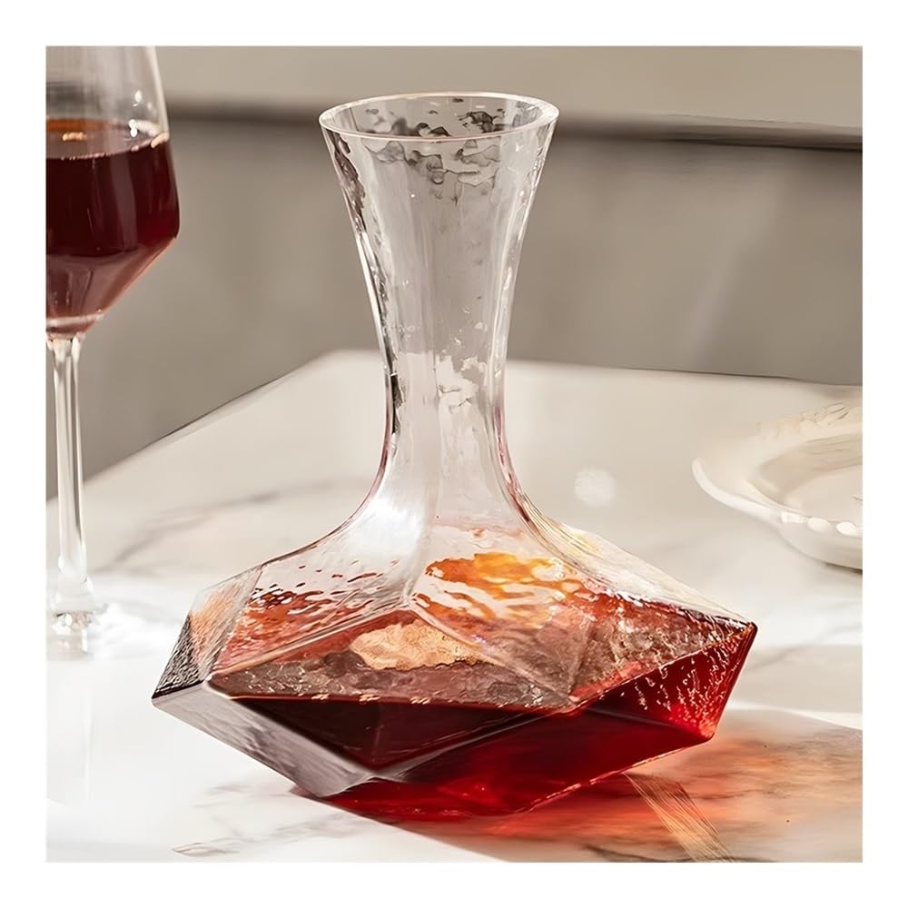 birene Decanter Decanter for Vino in Vetro Testurizzato da 1450 ml, caraffa con Base Geometrica, aeratore for la casa, la Sala da Pranzo e l'arredamento del Bar