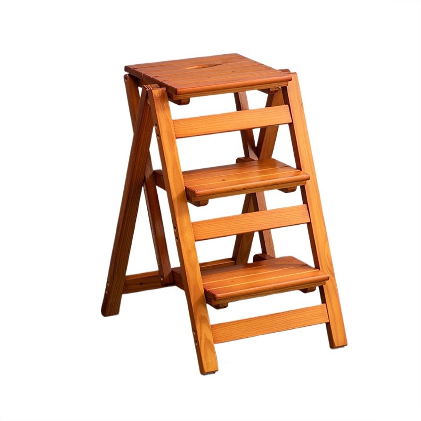 Escalera de tres escalones de madera plegable para alcanzar estantes altos