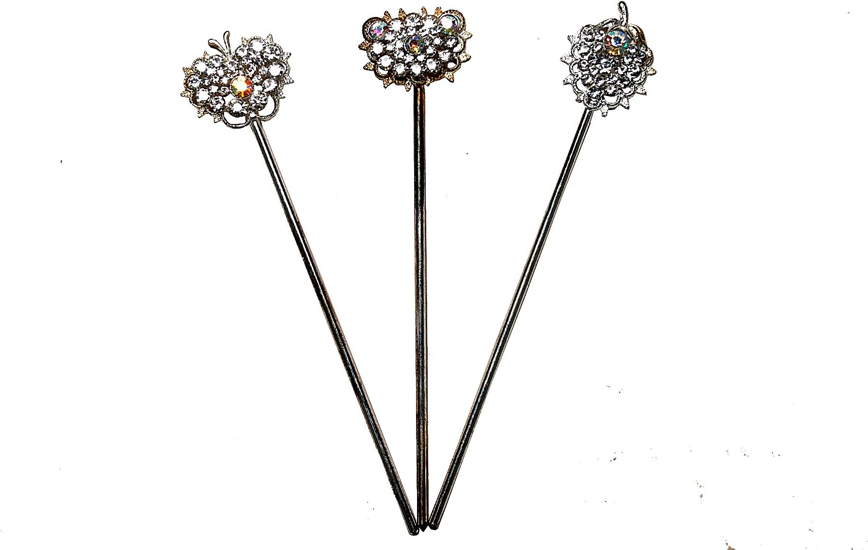 Rambha Unique and Stylish Crystal Stone Hairpins and Juda Stick for Women Set of 3