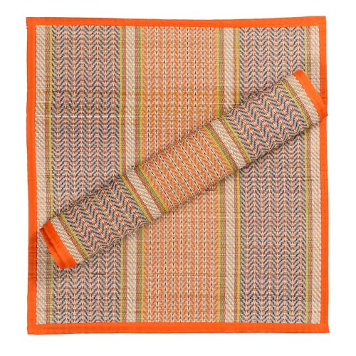 Image of CRAFT OF INDIA Handmade Korai Pai Kusha Grass Pooja Aasan Sitting Floor Mats (Light, 1.5X2 ft (4pcs Combo))