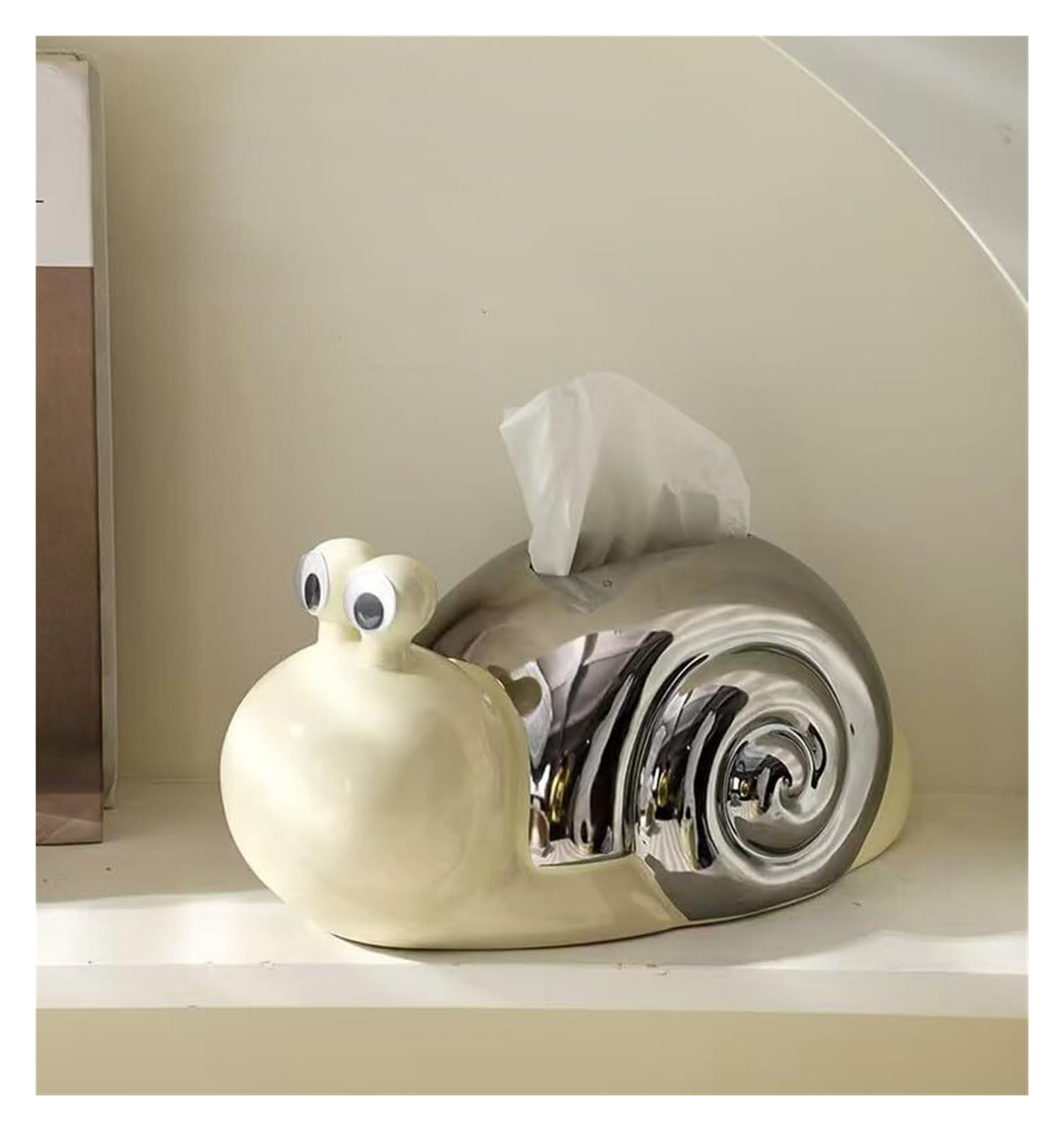 Kosmetiktuch-Spenderbox Kreative dekorative Keramik-Schnecken-Taschentuchbox, modernes minimalistisches Design Must-Haves für die Wohnung(Silvery White)