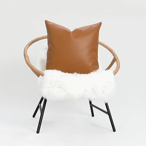 Miniatura 2 de Hofdeco Solo funda de almohada de piel sintética, diseño moderno camel, 18 x 18 pulgadas
