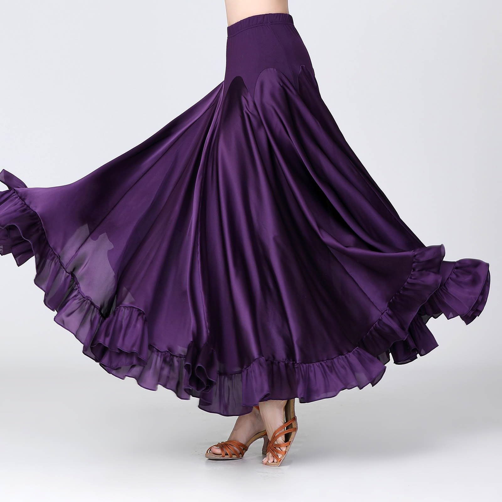 Jupe Danse du Ventre Satin Cercle Complet Femme, Jupe Multicouches Volants pour Flamenco Andalouse, Performance Danse Orientale, Tenue Scène Professionnelle Soirée Costume, Carnaval