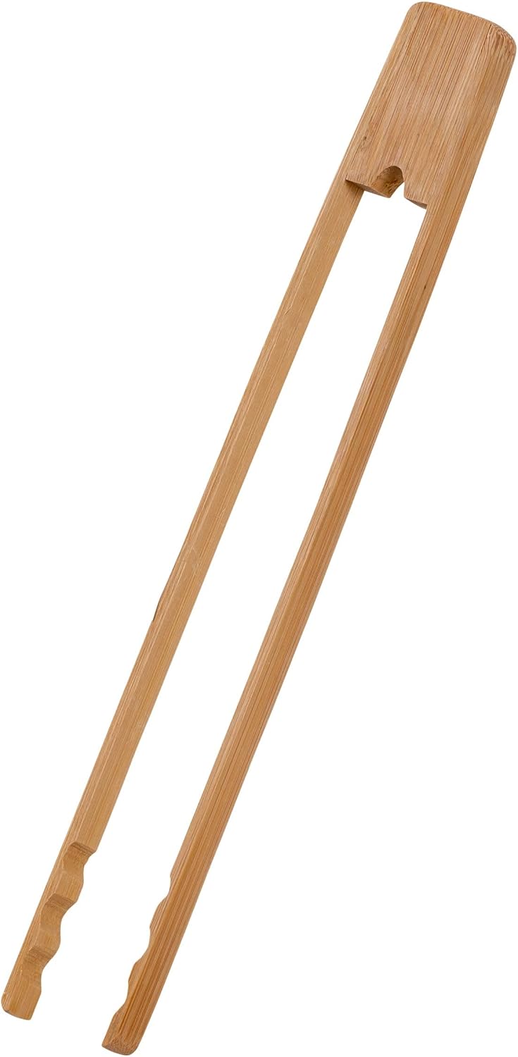 Joyce Chen 6.5-Inch Burnished Bamboo Toaster Tongs with Natural Finish Nonstick Safe Serving Tongs for Toast and Pastries