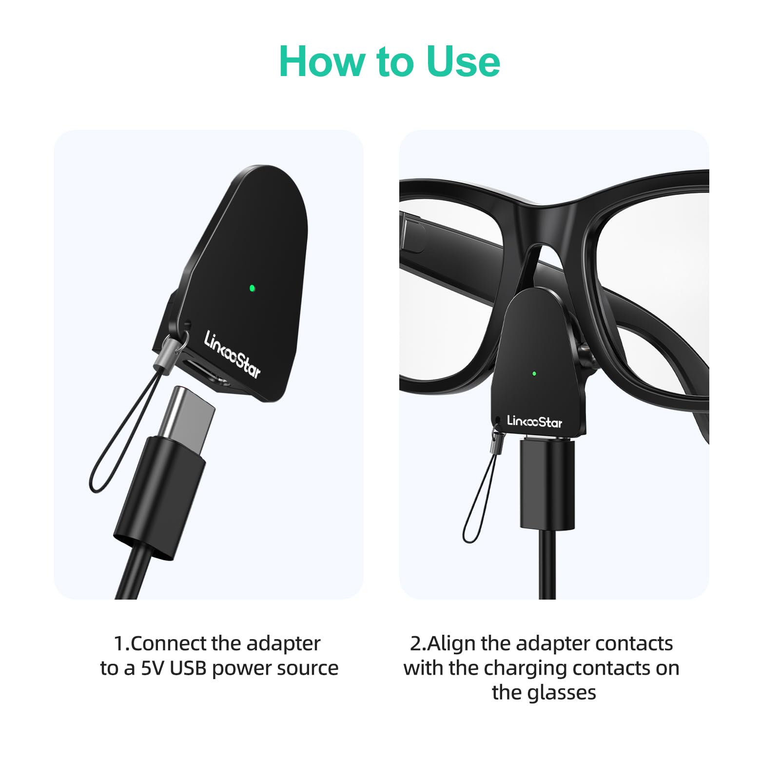 2Pack Adattatore di ricarica per Occhiali Intelligenti Meta Gen 1 & 2, Connettore ricarica portatile USB-C per Wayfarer,Headliner, Skyler & Oakley Meta HSTN,Ricarica sicura e veloce con indicatore LED