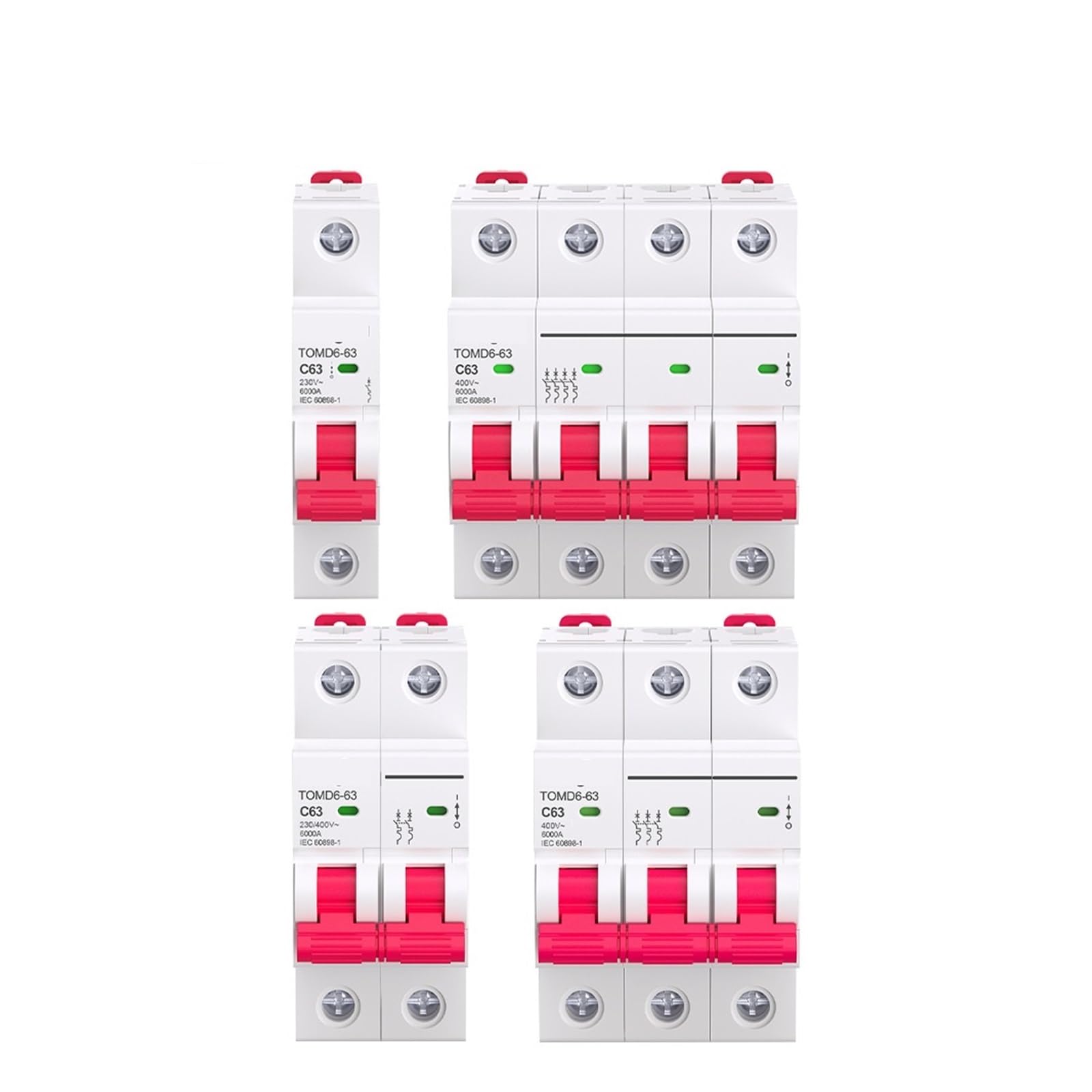 Disjoncteur miniature MCB 6A-63A 220V 380V monophasé/triphasé 6kA 1P 2P 3P 4P(1,C10A)