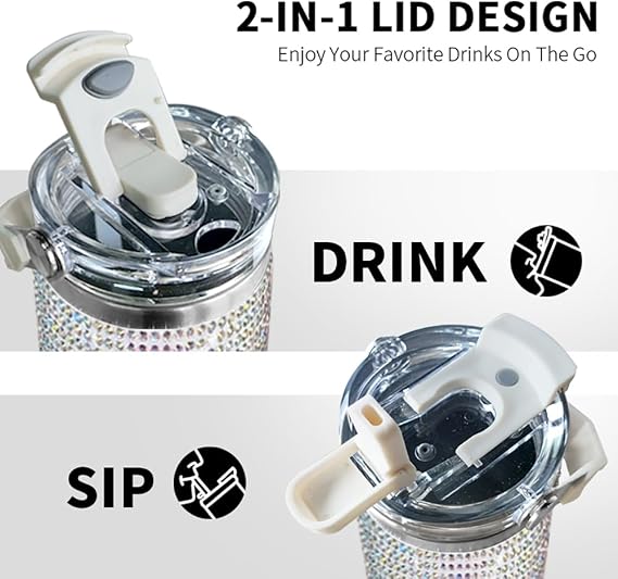 HWISDMIG 30 Oz Tumbler with Handle Studded Tumbler with Lid and Straw Insulated Stainless Steel Double Wall Water Cup Travel Mug Water Bottle Tumblr for Women (Shiny)