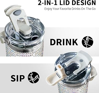 HWISDMIG 30 Oz Tumbler with Handle Studded Tumbler with Lid and Straw Insulated Stainless Steel Double Wall Water Cup Travel Mug Water Bottle Tumblr for Women (Shiny)