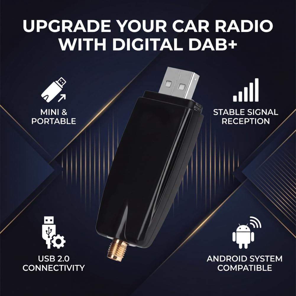 Odbiornik DAB +, cyfrowy tuner radiowy ASHATA USB 2.0 Tuner antenowy DAB + box, przenośny odbiornik DAB + z anteną SMA do cyfrowej transmisji audio/radia samochodowego