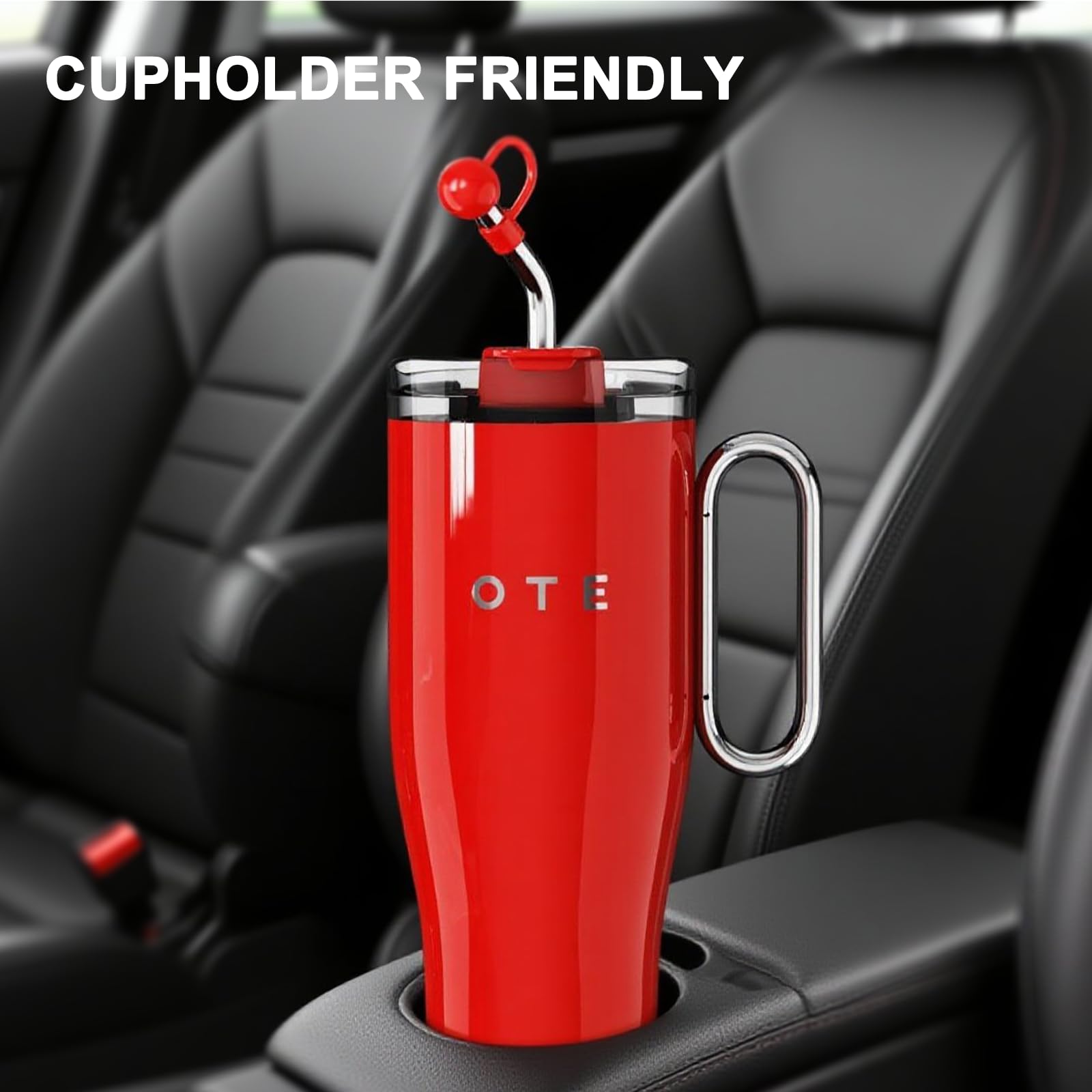 OTE 40oz Thermobecher mit Strohhalm und Henkel, Kaffeebecher to go, Doppelwandiger Edelstahl Vakuum Isolierbecher mit Deckel, Reisebecher Autobecher Becher für Heißer und Kalter Getränke, Beige
