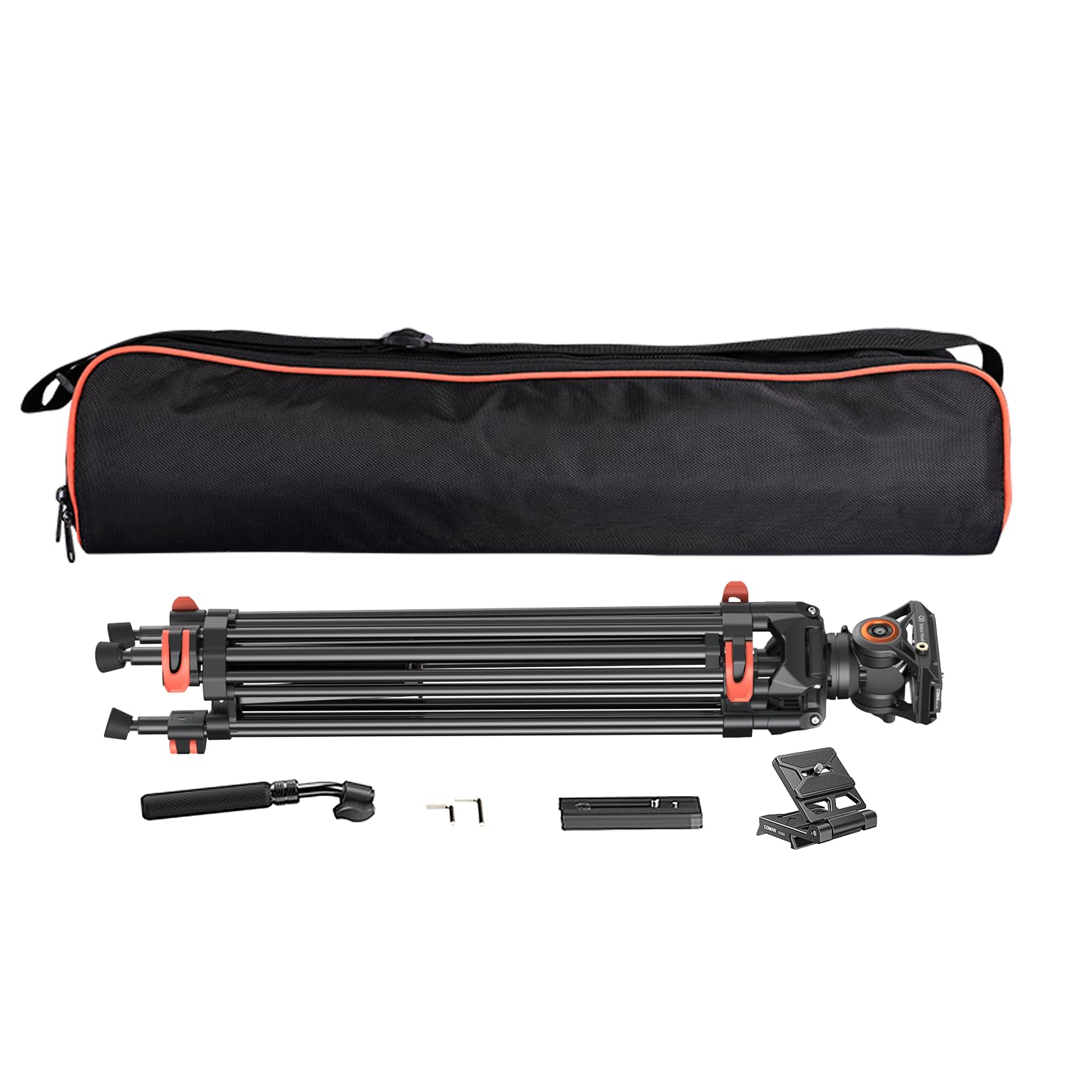COMAN 186CM Video Kamerastativ - Aluminium Mit Camera Tripod 360°-Fluidkopf,QR Platte Kompatibel mit Fotostativ DJI RS Gimbals, Robustes Stativ für DSLR Kamera und Camcorder,Max Load 10kg