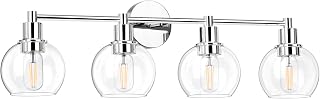 Espird 4 Lights Bathroom Vanity Light Fixtures Chrome, Bathroom Lights Over Mirror, Industrial and Farmhouse 4 Lights Wall Sconce, Polished Chrome Globe Vanity Lighting Fixtures