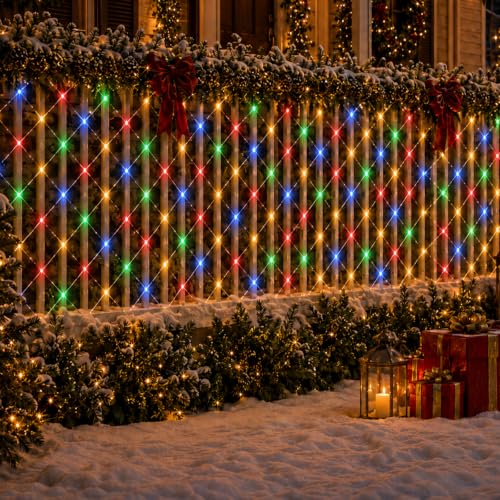 Prosishing LED Lichternetz Außen, 2 * 3M 192LEDs Lichterkette Außen mit Fernbedienung, 8 Beleuchtungsmodi Wasserdicht Lichterkette Netz mit Stecker für Büsche Garten Weihnachtsbaum Zimmer
